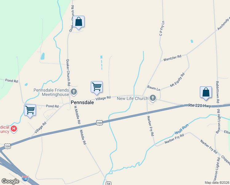 map of restaurants, bars, coffee shops, grocery stores, and more near 2-398 Worthington Lane in Muncy