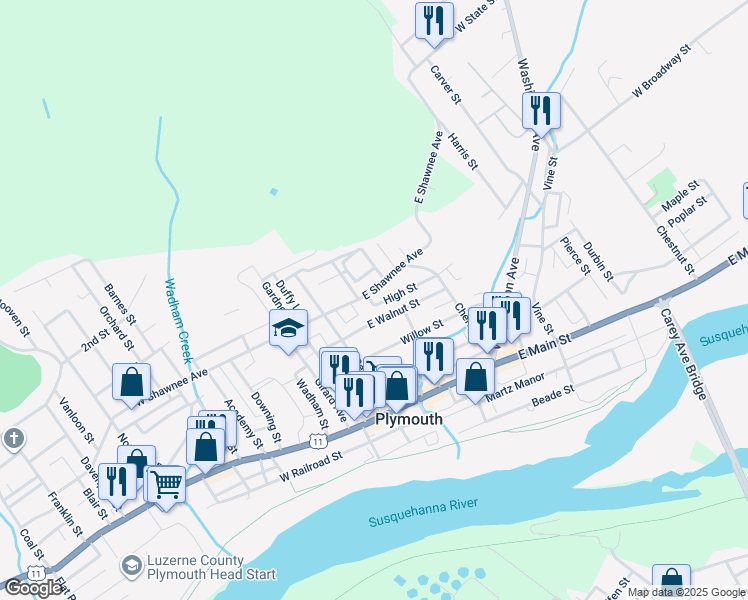 map of restaurants, bars, coffee shops, grocery stores, and more near 107 High Street in Plymouth