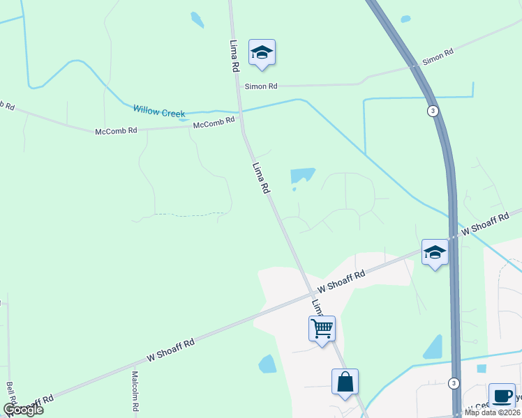 map of restaurants, bars, coffee shops, grocery stores, and more near 17313 Lima Rd in Huntertown