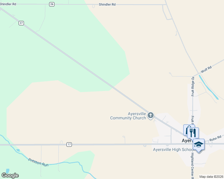 map of restaurants, bars, coffee shops, grocery stores, and more near 27450 Ayersville Pleasant Bend Road in Defiance