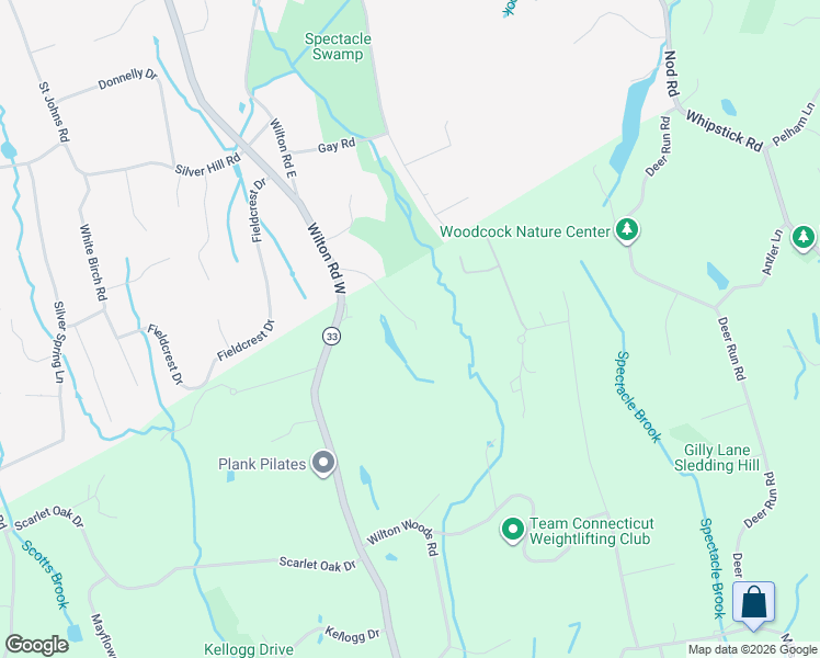 map of restaurants, bars, coffee shops, grocery stores, and more near 5 Great Rocks Place in Wilton