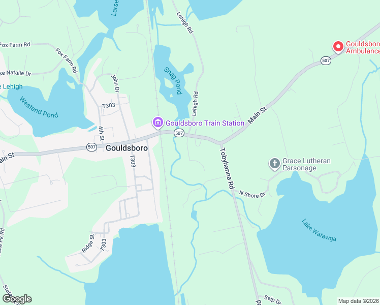 map of restaurants, bars, coffee shops, grocery stores, and more near 15 Lehigh Road in Gouldsboro
