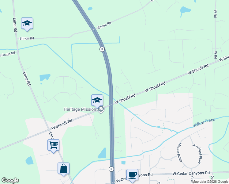 map of restaurants, bars, coffee shops, grocery stores, and more near Indiana 3 in Huntertown