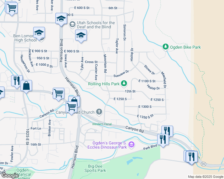map of restaurants, bars, coffee shops, grocery stores, and more near 1410 12th Street in Ogden
