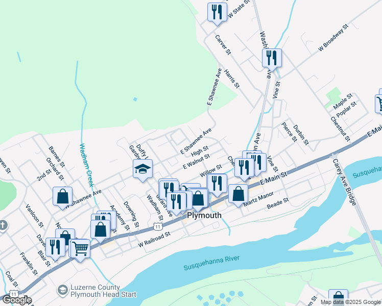 map of restaurants, bars, coffee shops, grocery stores, and more near 107 High Street in Plymouth