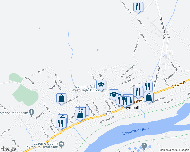 map of restaurants, bars, coffee shops, grocery stores, and more near 253 Gardner Street in Plymouth