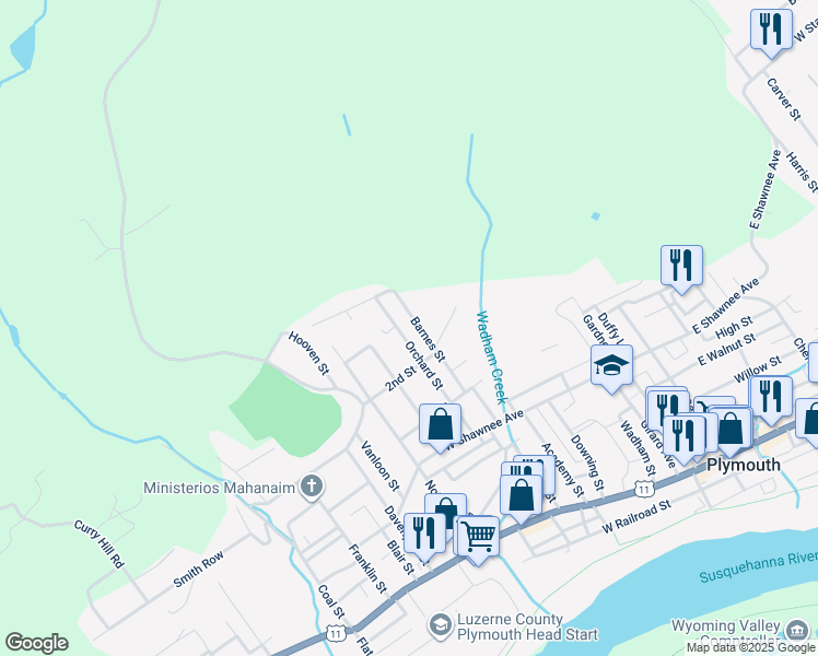 map of restaurants, bars, coffee shops, grocery stores, and more near 251 Orchard Street in Plymouth