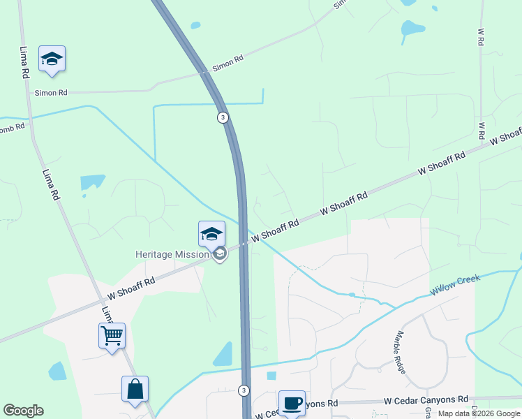 map of restaurants, bars, coffee shops, grocery stores, and more near 1506-1608 West Shoaff Road in Huntertown