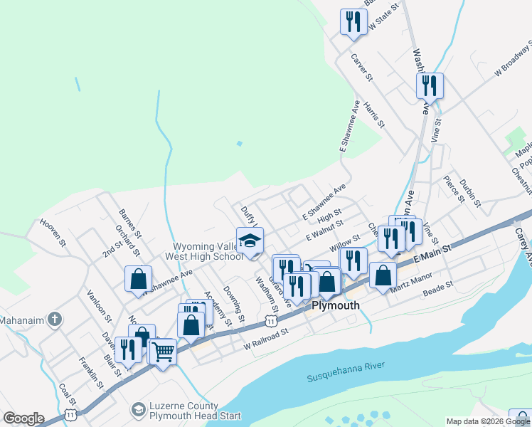 map of restaurants, bars, coffee shops, grocery stores, and more near 222-226 Duffy Lane in Plymouth