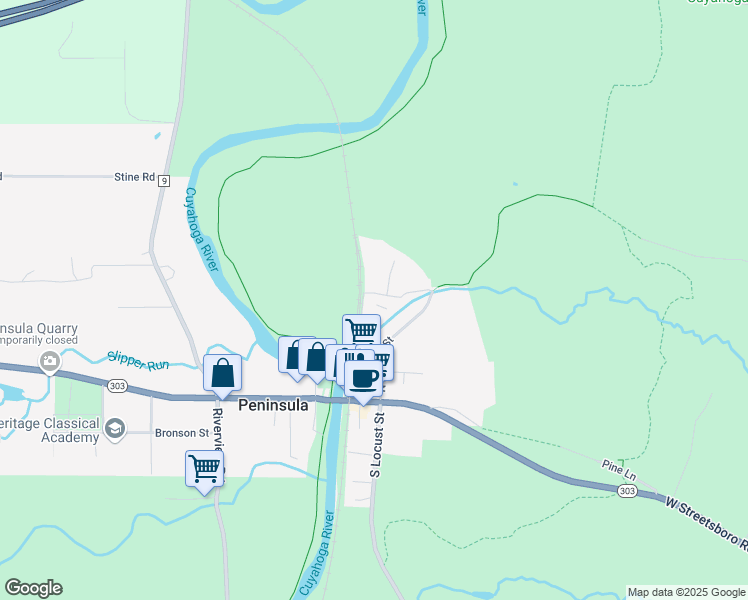 map of restaurants, bars, coffee shops, grocery stores, and more near 1710 Mill Street West in Peninsula