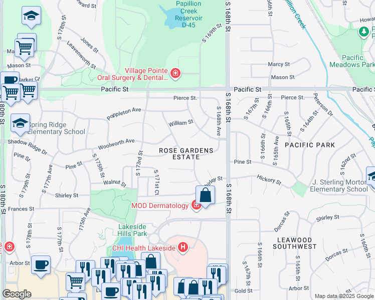 map of restaurants, bars, coffee shops, grocery stores, and more near 1606 South 170th Street in Omaha