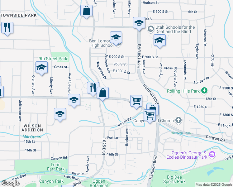 map of restaurants, bars, coffee shops, grocery stores, and more near 1116 Red Rock Drive in Ogden