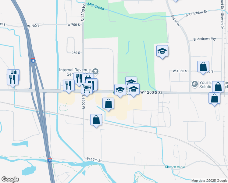 map of restaurants, bars, coffee shops, grocery stores, and more near 1031 West 12th Street in Marriott-Slaterville