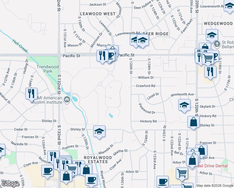 map of restaurants, bars, coffee shops, grocery stores, and more near 1609 South 127th Street in Omaha
