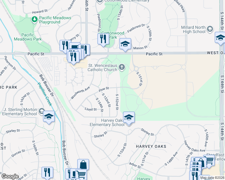 map of restaurants, bars, coffee shops, grocery stores, and more near 15204 Lloyd Circle in Omaha