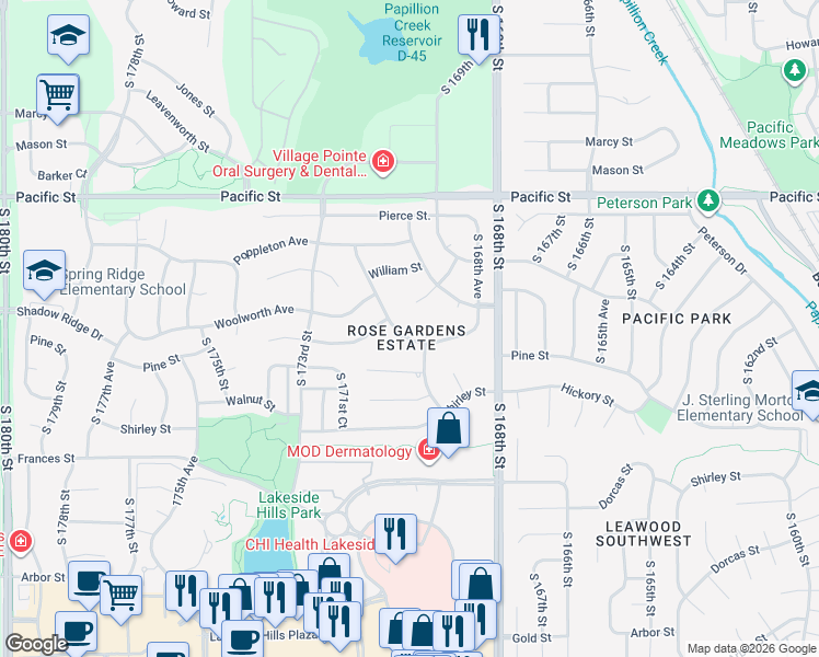 map of restaurants, bars, coffee shops, grocery stores, and more near 1606 South 170th Street in Omaha