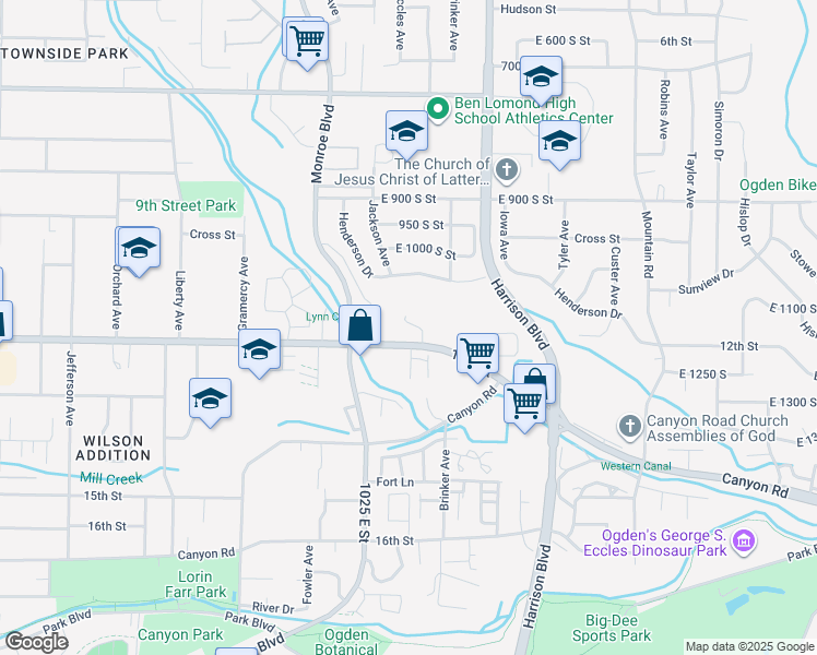 map of restaurants, bars, coffee shops, grocery stores, and more near 1060 12th Street in Ogden
