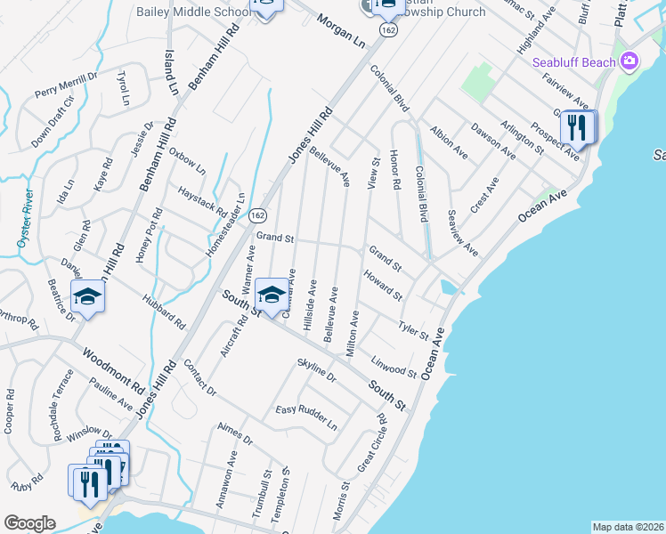 map of restaurants, bars, coffee shops, grocery stores, and more near 61 Hillside Avenue in West Haven