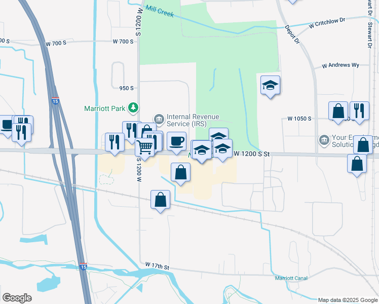 map of restaurants, bars, coffee shops, grocery stores, and more near 966 West 12th Street in Ogden