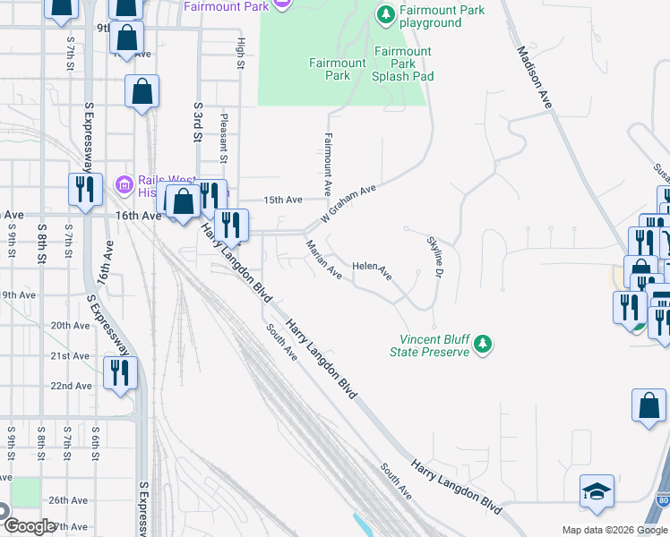 map of restaurants, bars, coffee shops, grocery stores, and more near 202 Marian Avenue in Council Bluffs