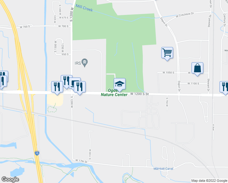 map of restaurants, bars, coffee shops, grocery stores, and more near 966 West 12th Street in Ogden