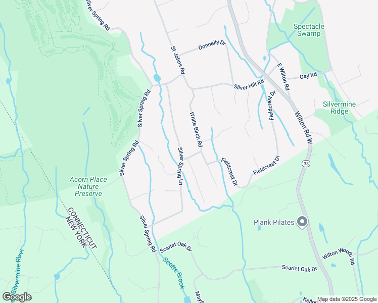 map of restaurants, bars, coffee shops, grocery stores, and more near 7 White Birch Road in Ridgefield