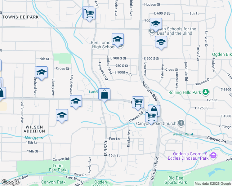 map of restaurants, bars, coffee shops, grocery stores, and more near 1084 12th Street in Ogden