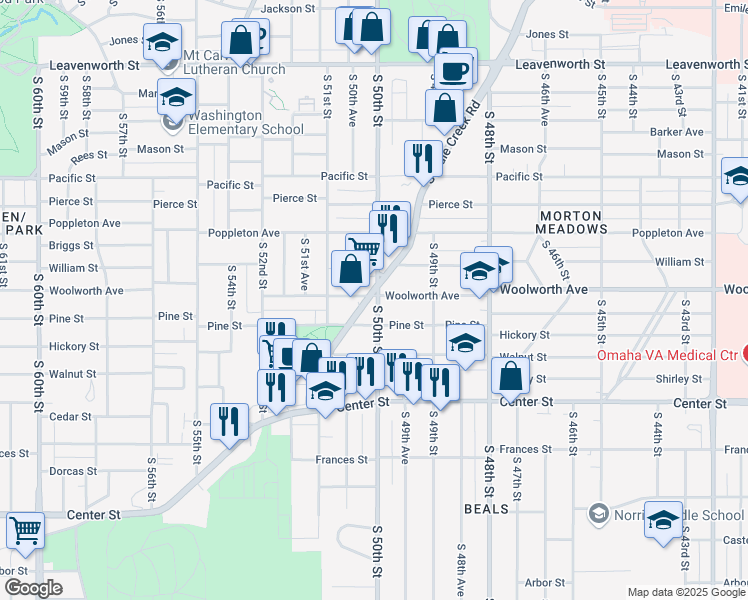 map of restaurants, bars, coffee shops, grocery stores, and more near 5016 Woolworth Ave in Omaha