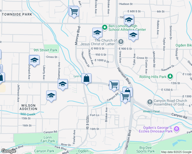 map of restaurants, bars, coffee shops, grocery stores, and more near 1084 12th Street in Ogden
