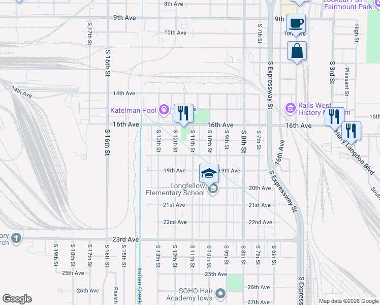 map of restaurants, bars, coffee shops, grocery stores, and more near 1710 South 11th Street in Council Bluffs
