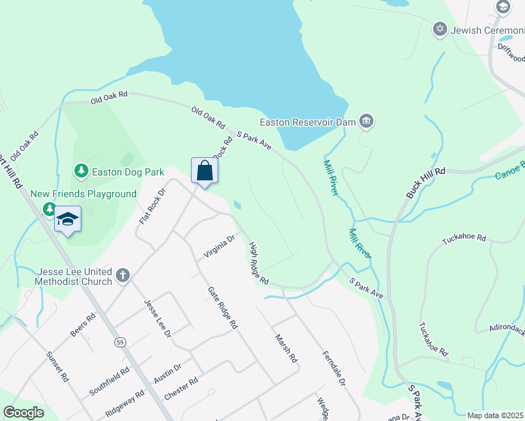 map of restaurants, bars, coffee shops, grocery stores, and more near 55 Hillside Drive in Easton
