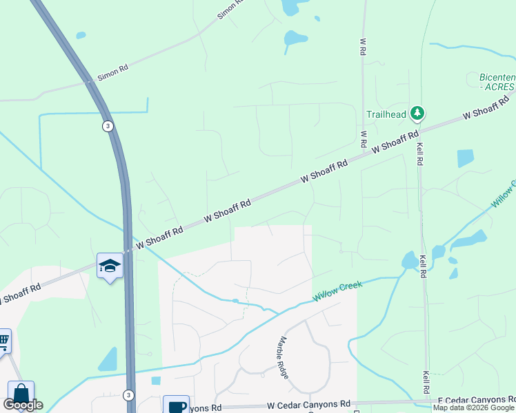 map of restaurants, bars, coffee shops, grocery stores, and more near 1215 West Shoaff Road in Huntertown