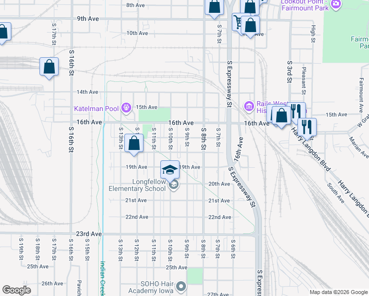 map of restaurants, bars, coffee shops, grocery stores, and more near 1705 South 9th Street in Council Bluffs