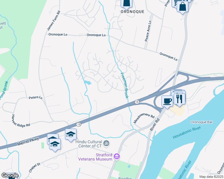 map of restaurants, bars, coffee shops, grocery stores, and more near 173 South Trail in Stratford
