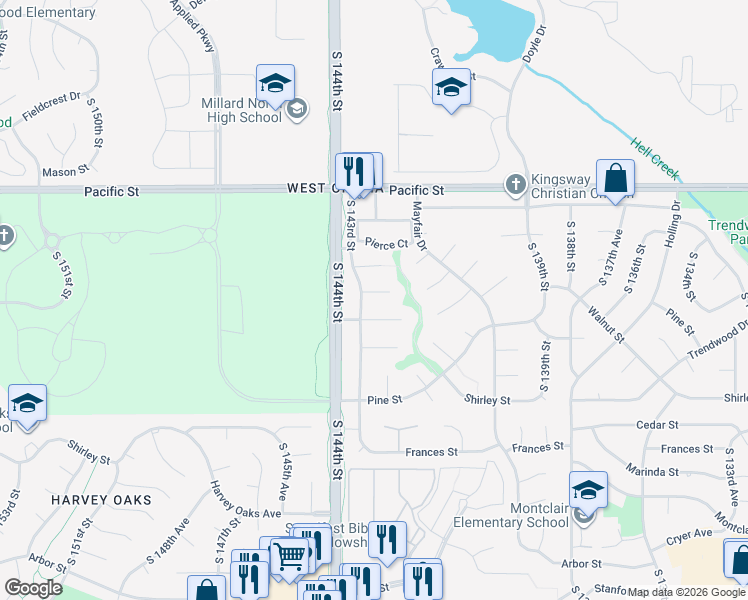 map of restaurants, bars, coffee shops, grocery stores, and more near 14214 Briggs Circle in Omaha