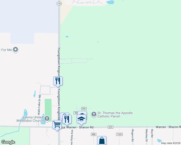map of restaurants, bars, coffee shops, grocery stores, and more near 1034 Youngstown Kingsville Road in Trumbull County
