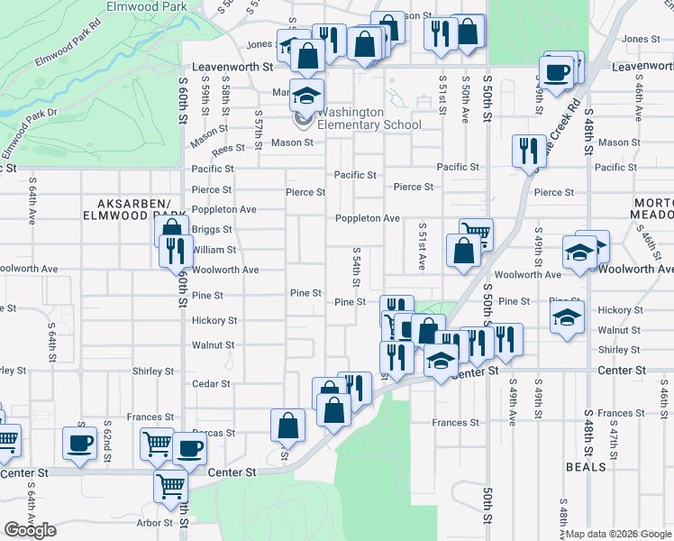 map of restaurants, bars, coffee shops, grocery stores, and more near 1412 South 54th Street in Omaha