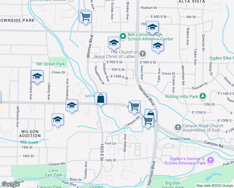 map of restaurants, bars, coffee shops, grocery stores, and more near 1084 12th Street in Ogden