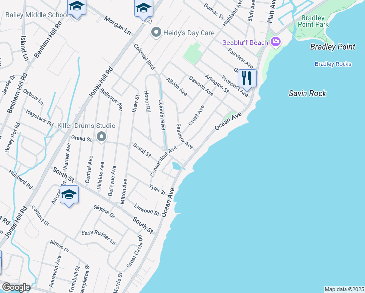 map of restaurants, bars, coffee shops, grocery stores, and more near 193 Connecticut Avenue in West Haven