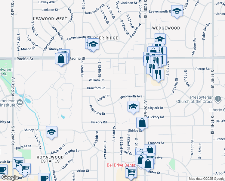 map of restaurants, bars, coffee shops, grocery stores, and more near 12242 Crawford Circle in Omaha