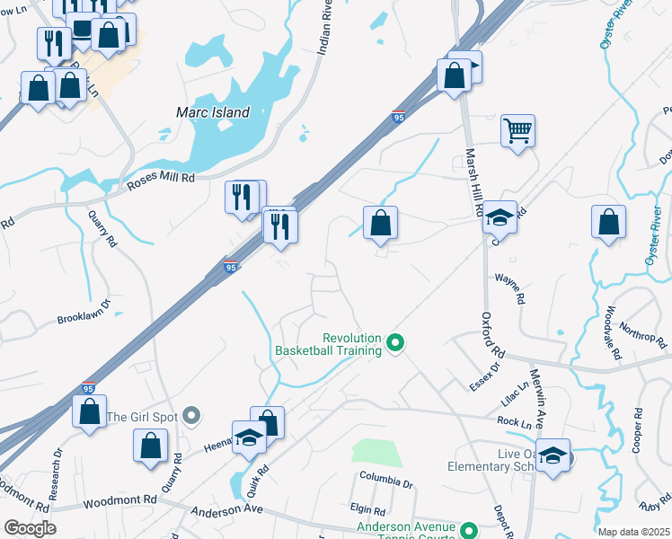 map of restaurants, bars, coffee shops, grocery stores, and more near 11 Marble Lane in Milford