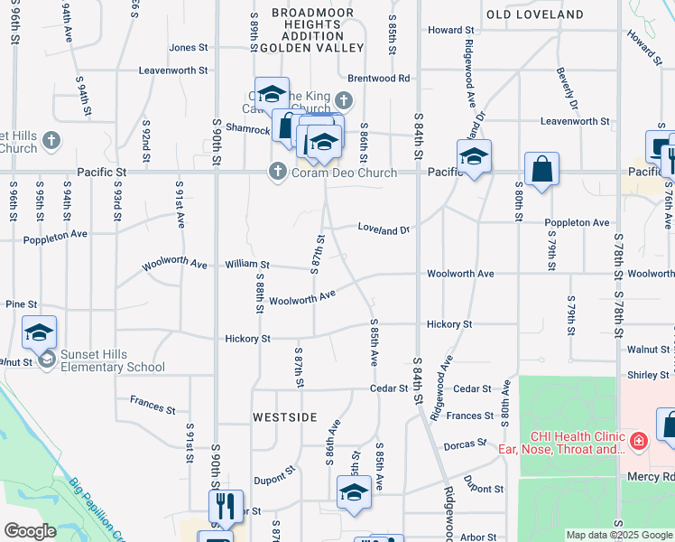 map of restaurants, bars, coffee shops, grocery stores, and more near 1436 South 85th Avenue in Omaha