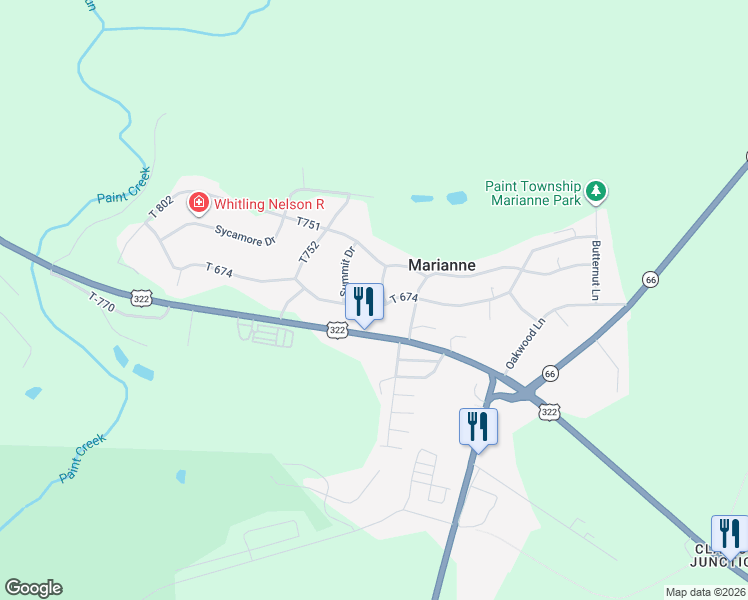 map of restaurants, bars, coffee shops, grocery stores, and more near 313-321 Ridgewood Rd in Shippenville
