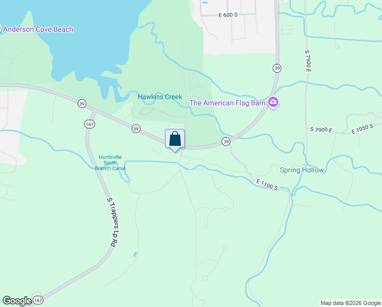 map of restaurants, bars, coffee shops, grocery stores, and more near 7568 East 900 South in Huntsville