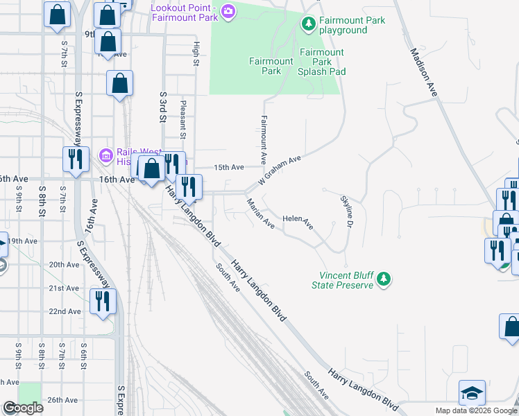 map of restaurants, bars, coffee shops, grocery stores, and more near 29 Marian Avenue in Council Bluffs