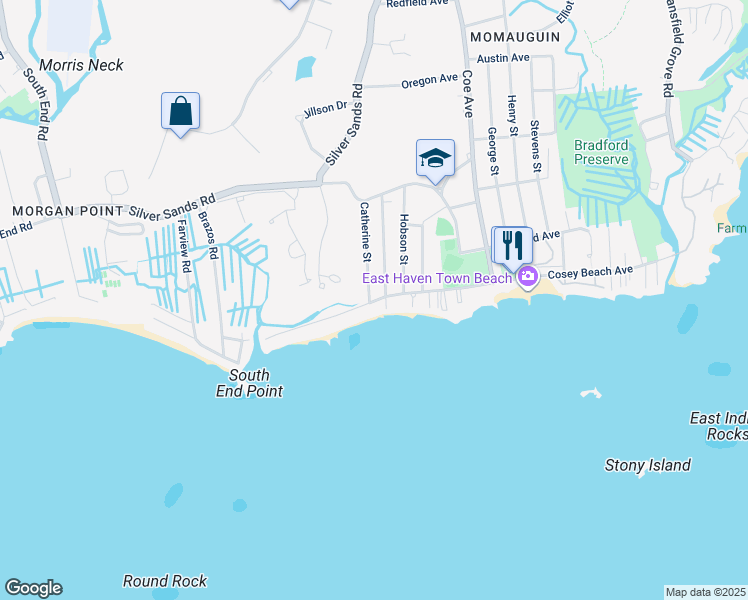 map of restaurants, bars, coffee shops, grocery stores, and more near 14 Catherine Street in East Haven