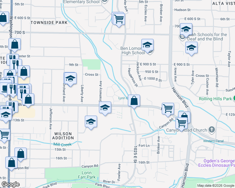 map of restaurants, bars, coffee shops, grocery stores, and more near 902 East 1140 South in Ogden