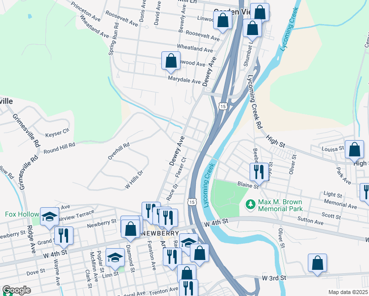 map of restaurants, bars, coffee shops, grocery stores, and more near 1921 Memorial Avenue in Williamsport