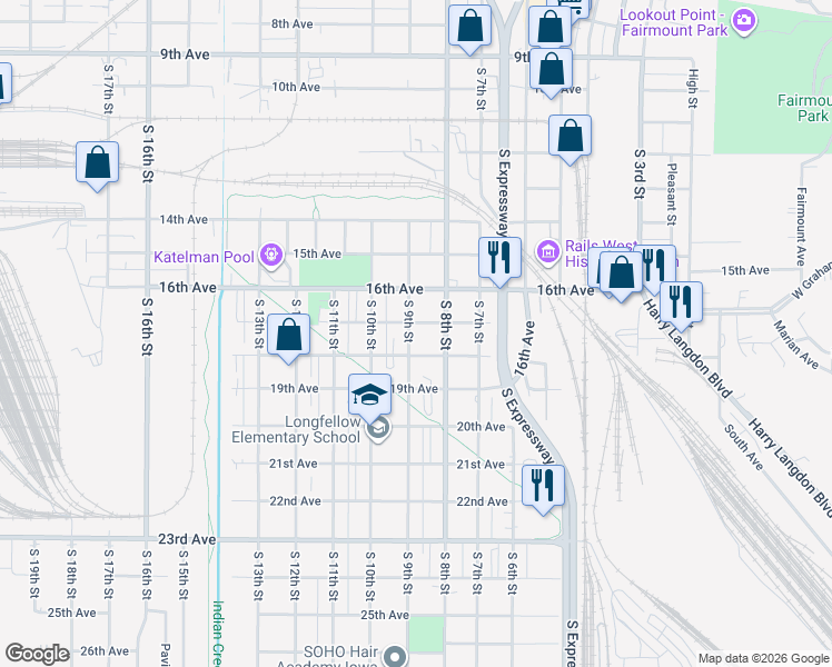 map of restaurants, bars, coffee shops, grocery stores, and more near 1705 South 9th Street in Council Bluffs