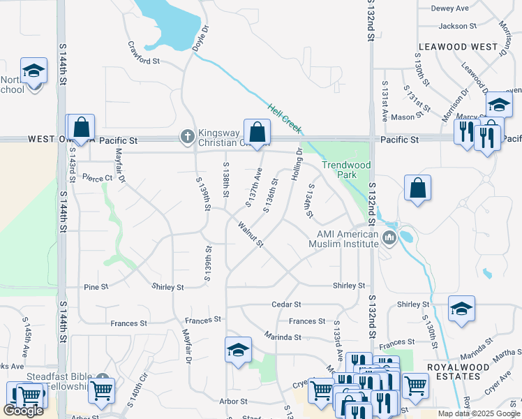 map of restaurants, bars, coffee shops, grocery stores, and more near 1424 South 136th Street in Omaha